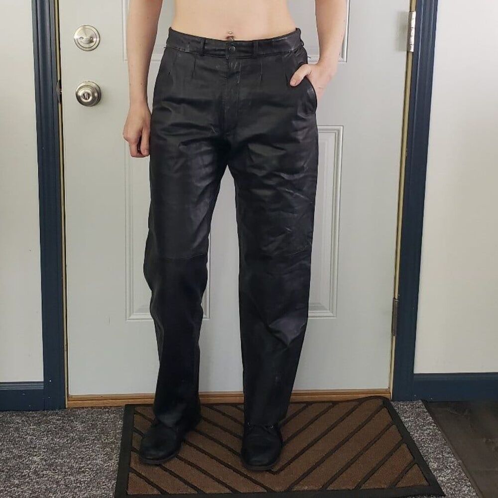 90s Black‎ Leather Biker Pants